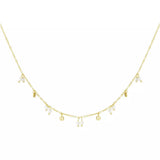 Goldene Damen Halskette mit kleinen Perlen und filigranen Anhängern, eleganter feiner Schmuck