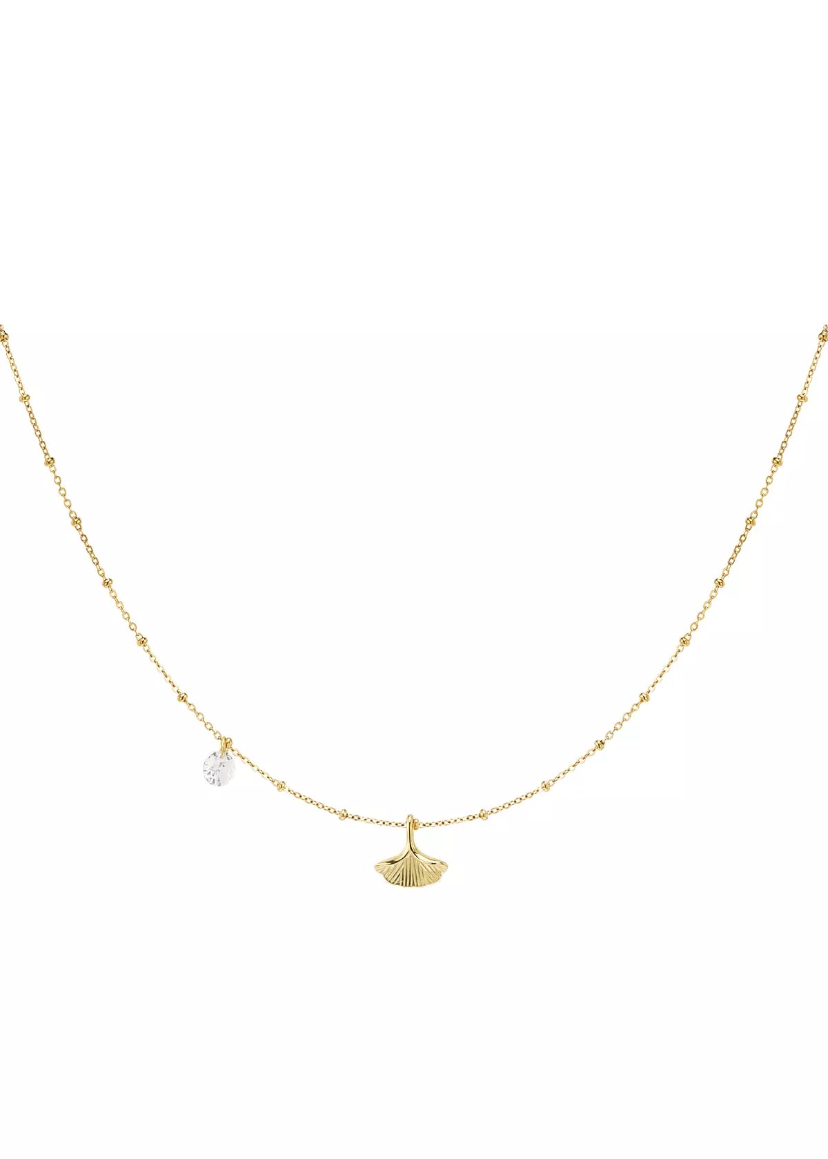 Goldene Ginkgo Halskette für Damen mit Blatt Anhänger und kleinem Stein, elegante feine Kette