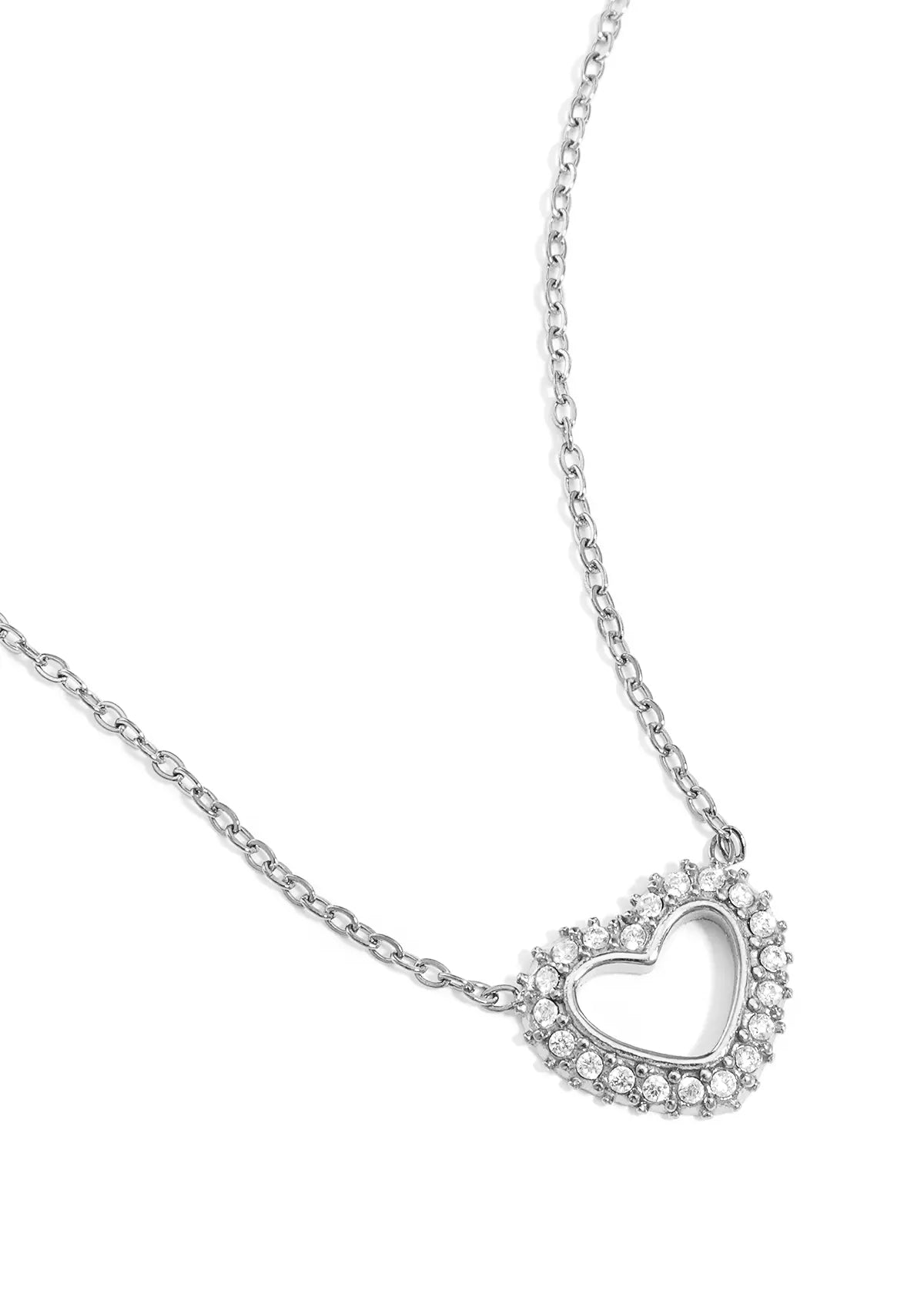 Herz Halskette Damen Silber mit funkelnden Steinen, filigrane elegante Kette