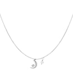 Zarte Mond Halskette mit Perle und Strassstein aus Edelstahl. Wasserfest, allergiefreundlich und verstellbar. Femininer Schmuck von OLANA W.