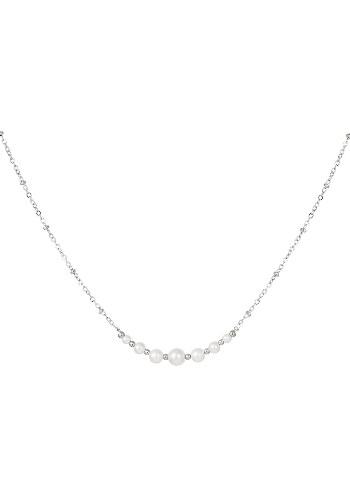 Feine silberne Halskette mit kleinen Perlen in der Mitte, minimalistische Damenkette elegant und zeitlos
