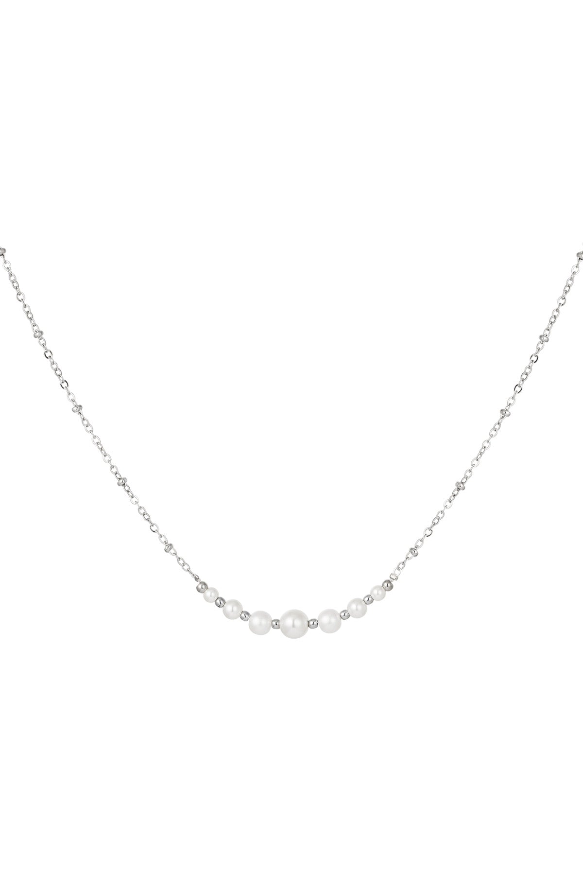 Feine silberne Halskette mit kleinen Perlen in der Mitte, minimalistische Damenkette elegant und zeitlos