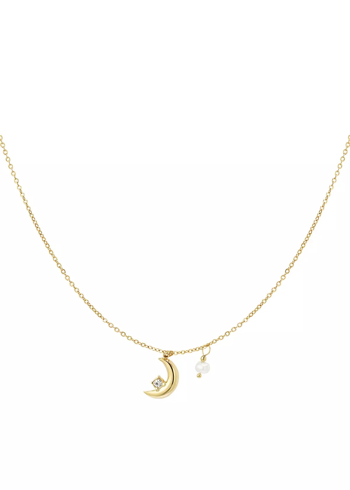 Goldene Mond Kette mit Perle an feiner Kette, minimalistische Damen Halskette hochwertig und elegant

