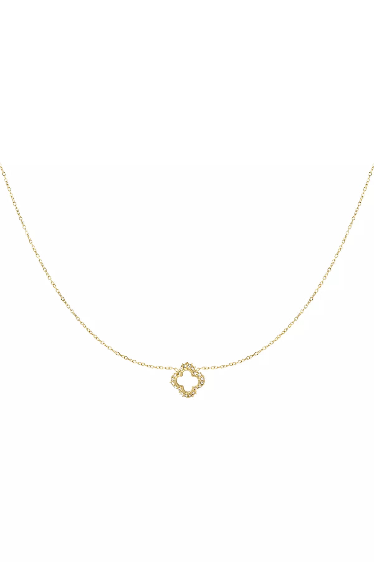Goldene Kleeblatt Halskette mit Strasssteinen für Damen aus vergoldetem Edelstahl von OLANA W.