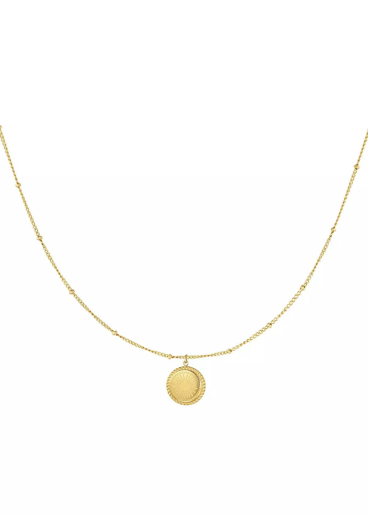 Goldene Halskette Damen mit rundem Medaillon Anhänger, minimalistischer Schmuck