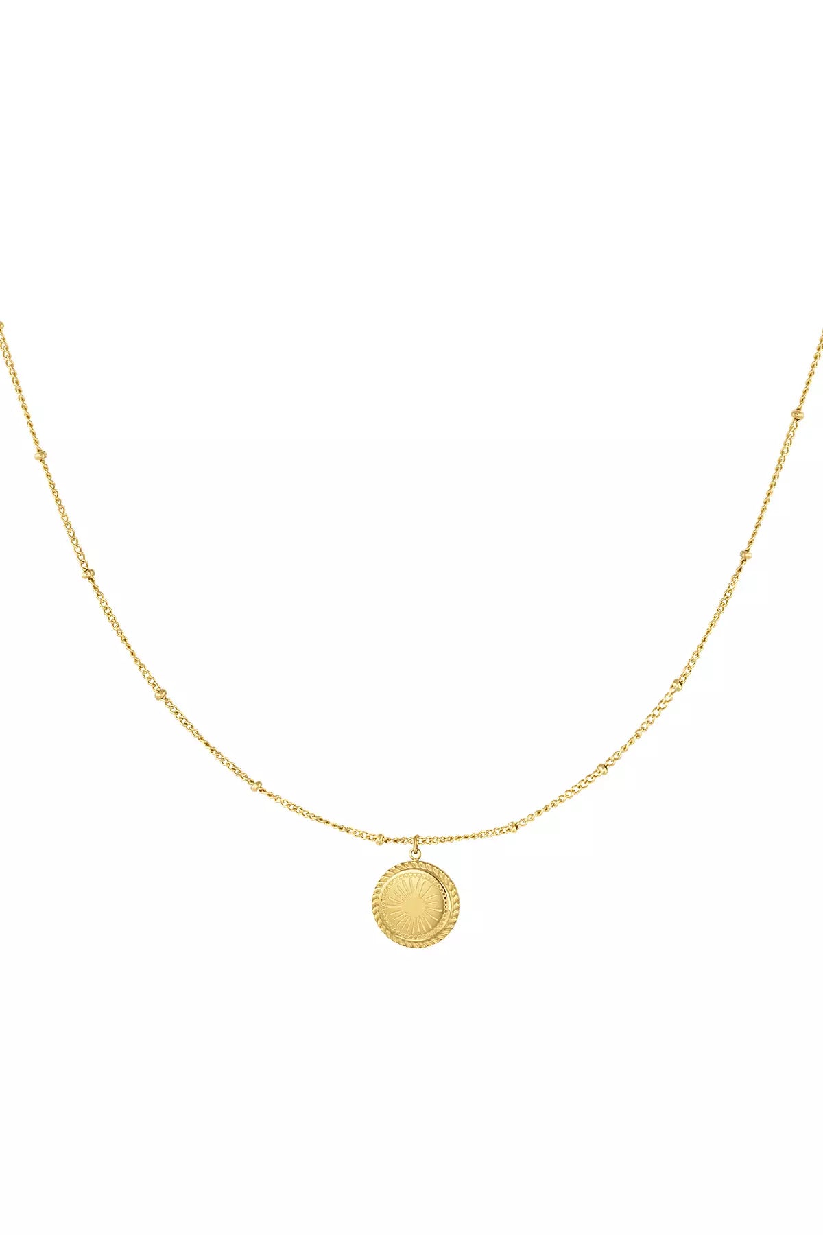 Goldene Halskette Damen mit rundem Medaillon Anhänger, minimalistischer Schmuck
