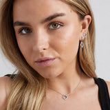 Elegantes silbernes Schmuckset für Damen mit Halskette und Ohrringen, getragen von Model, zeitloses Design mit funkelnden Details